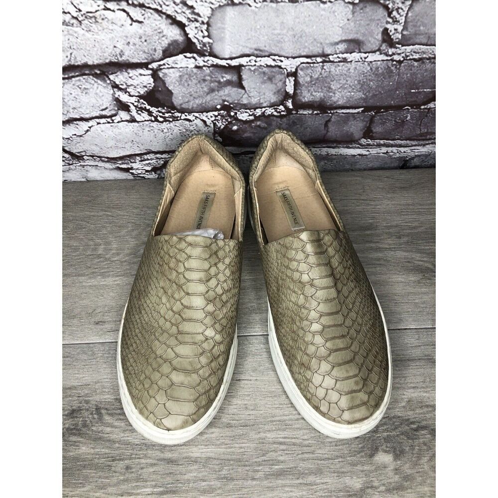 Saks Fifth Ave Taupe Leather Python Snake Print Slip On Shoes Women 8.5M US/39EU